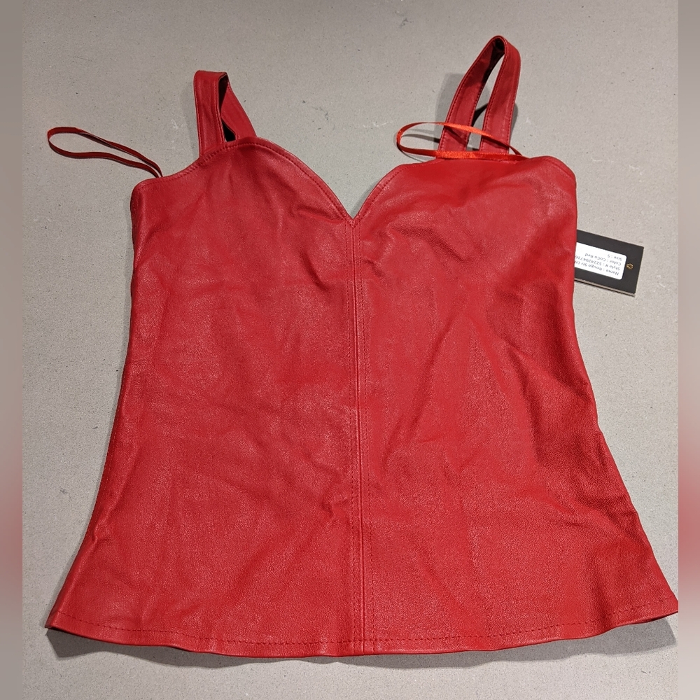 NWT RARE! AS by DF - Rouge Stretch Leather Bustier Top Corset | Coco Red | Small